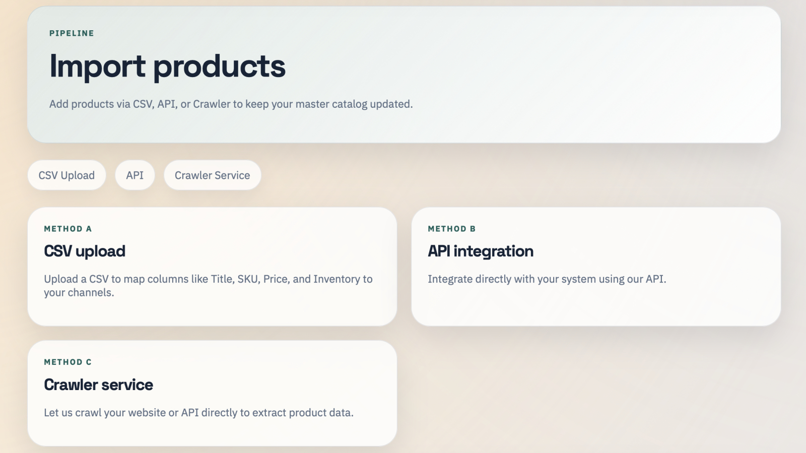 Shopify商品カタログ取り込み画面